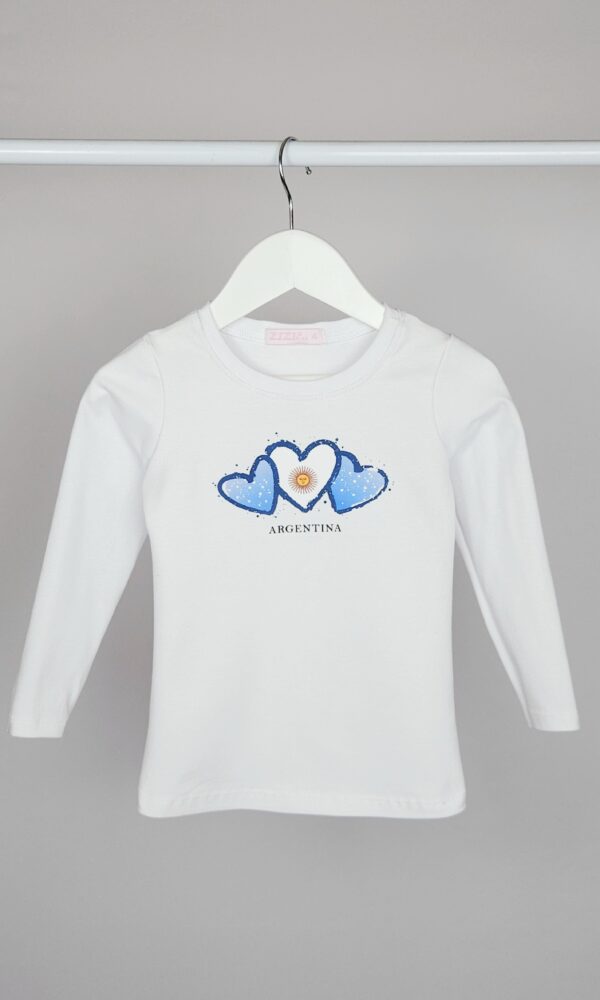 Camiseta Nena Argentina 3 Corazones Algodon Lycra