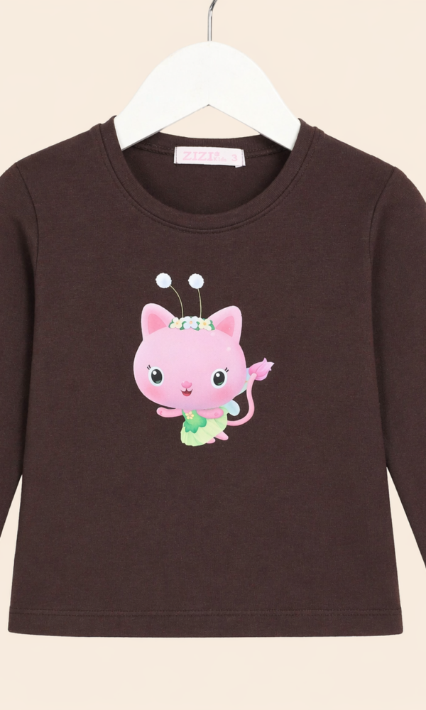 Camiseta Beba Gatita Rosa Algodon Lycra