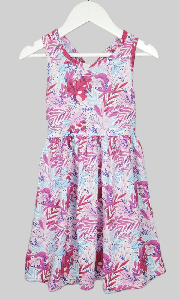 Vestido Nena Jersey Alg. Estamp. Hojas Bretel Cruzado C/Moño*LIQUIDACION*