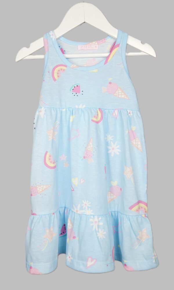Vestido Nena Jersey Alg. Estamp. Arcoiris/Sandia*LIQUIDACION*